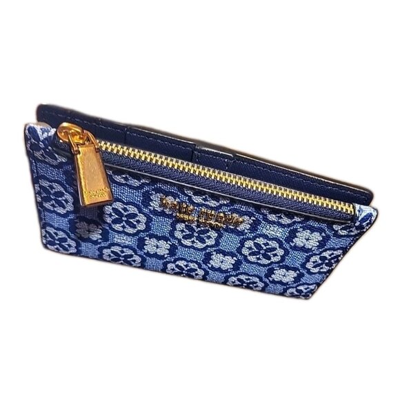 Kate Spade Spade Flower Monogram Coated Canvas Small Slim Bifold Wallet Blue NW - Picture 1 of 14